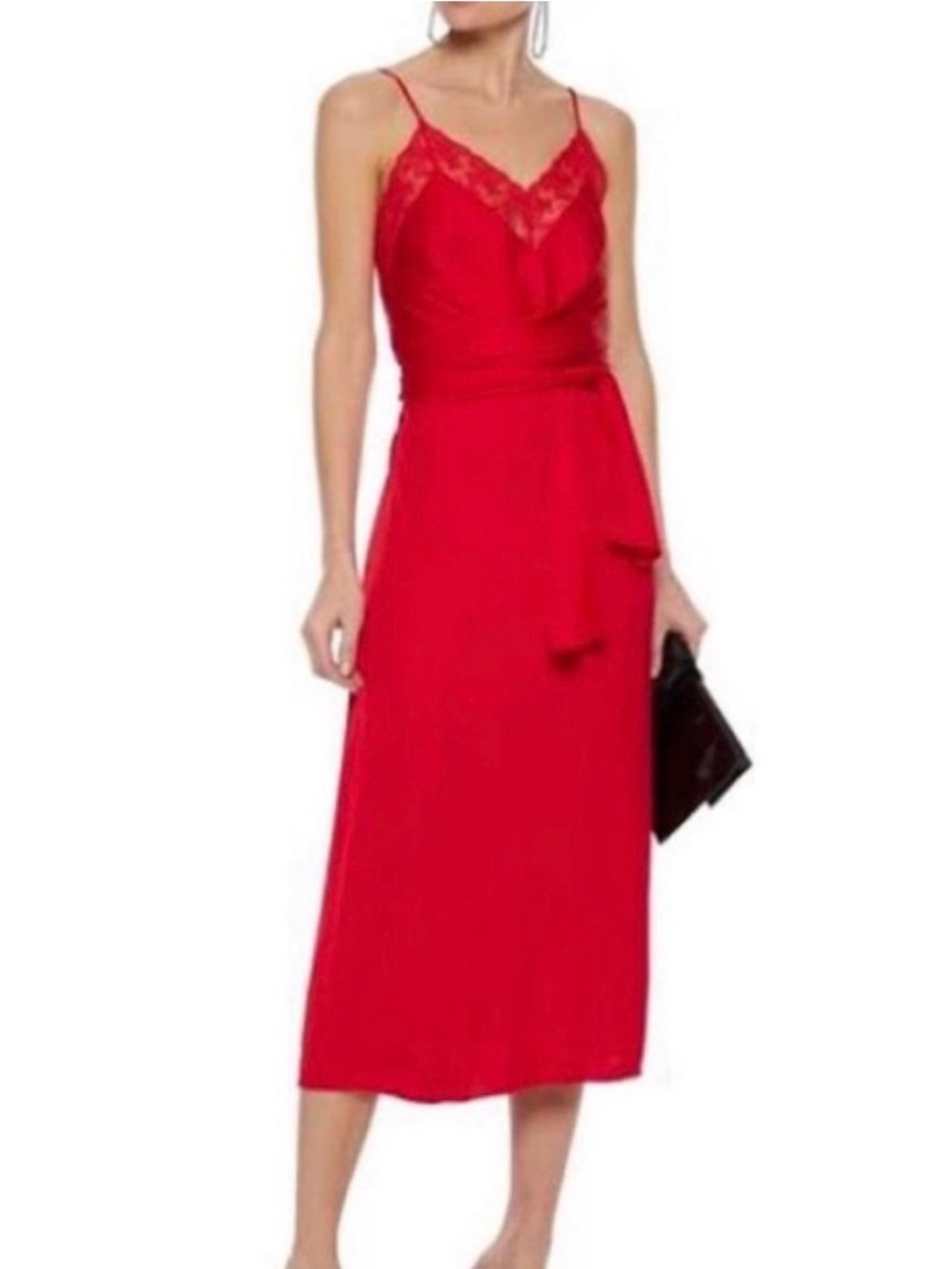 Sandro Ismere lace-trim satin slip dress with a waist tie S